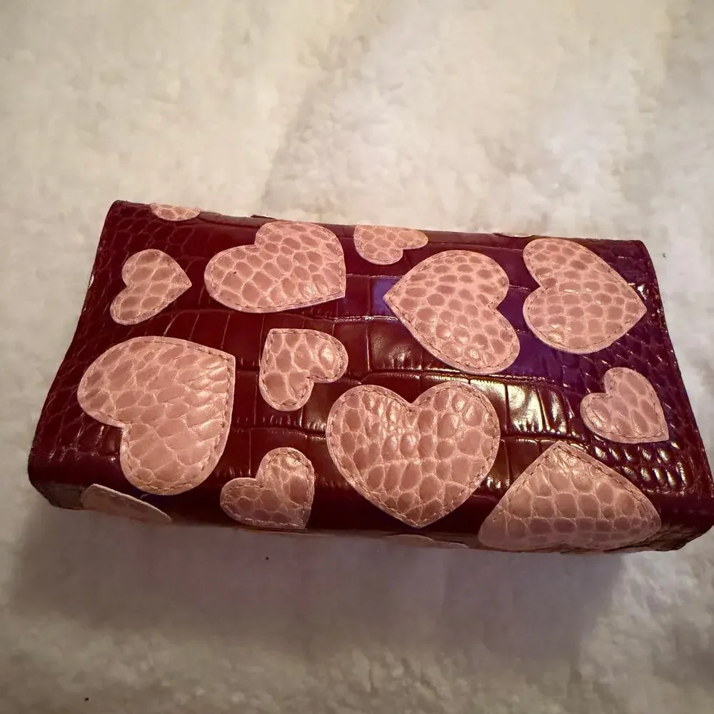 Brighton Red Pink Leather Hearts Clutch